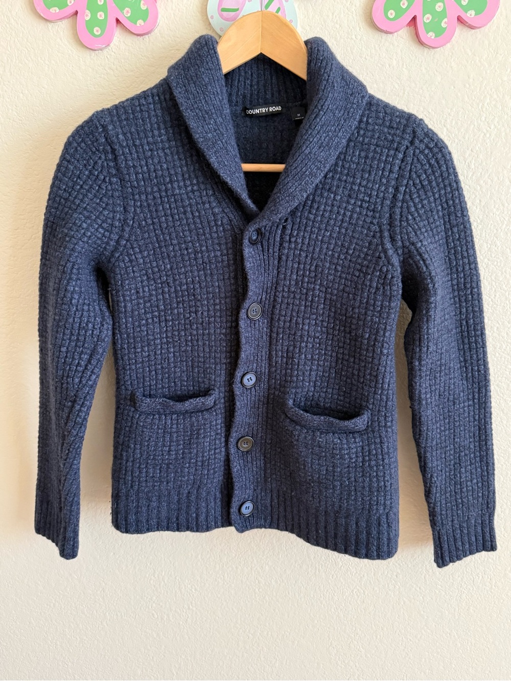 Country Road Dark Navy Shawl Collar Knit Cardigan Size M